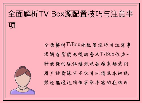 全面解析TV Box源配置技巧与注意事项
